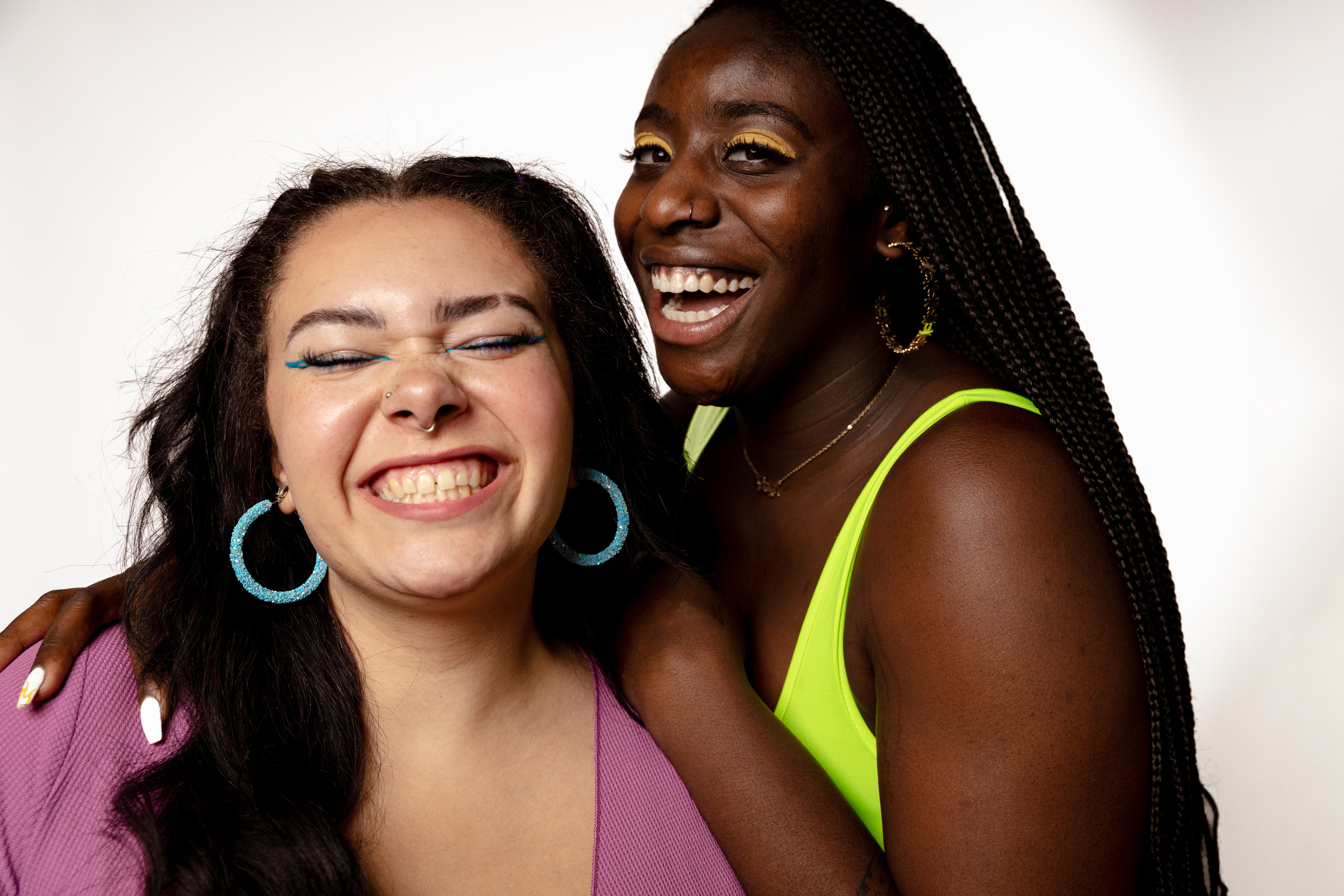 Two Happy Diverse Women in Colorful Makeup